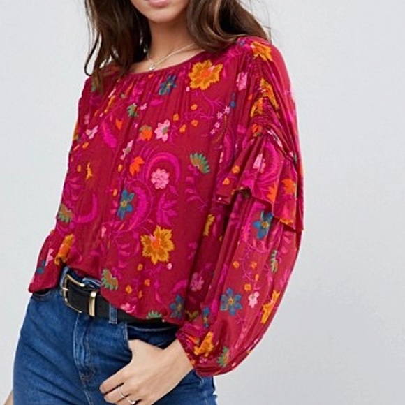 Free People Tops - SOLD-Free People Floral Draped Peasant Blouse